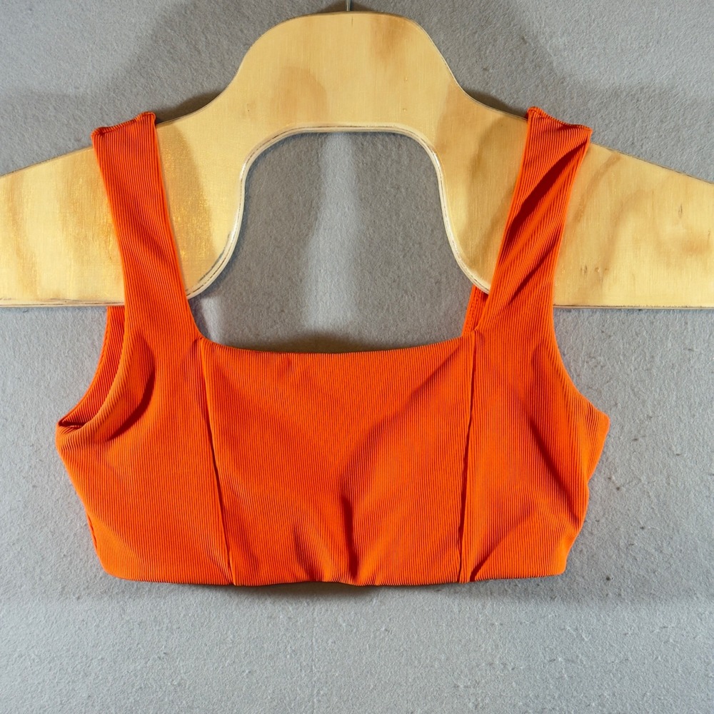 627 | Wilo The Label Ribbed Square Neck Athletic Crop Sports Bra Orange Women S